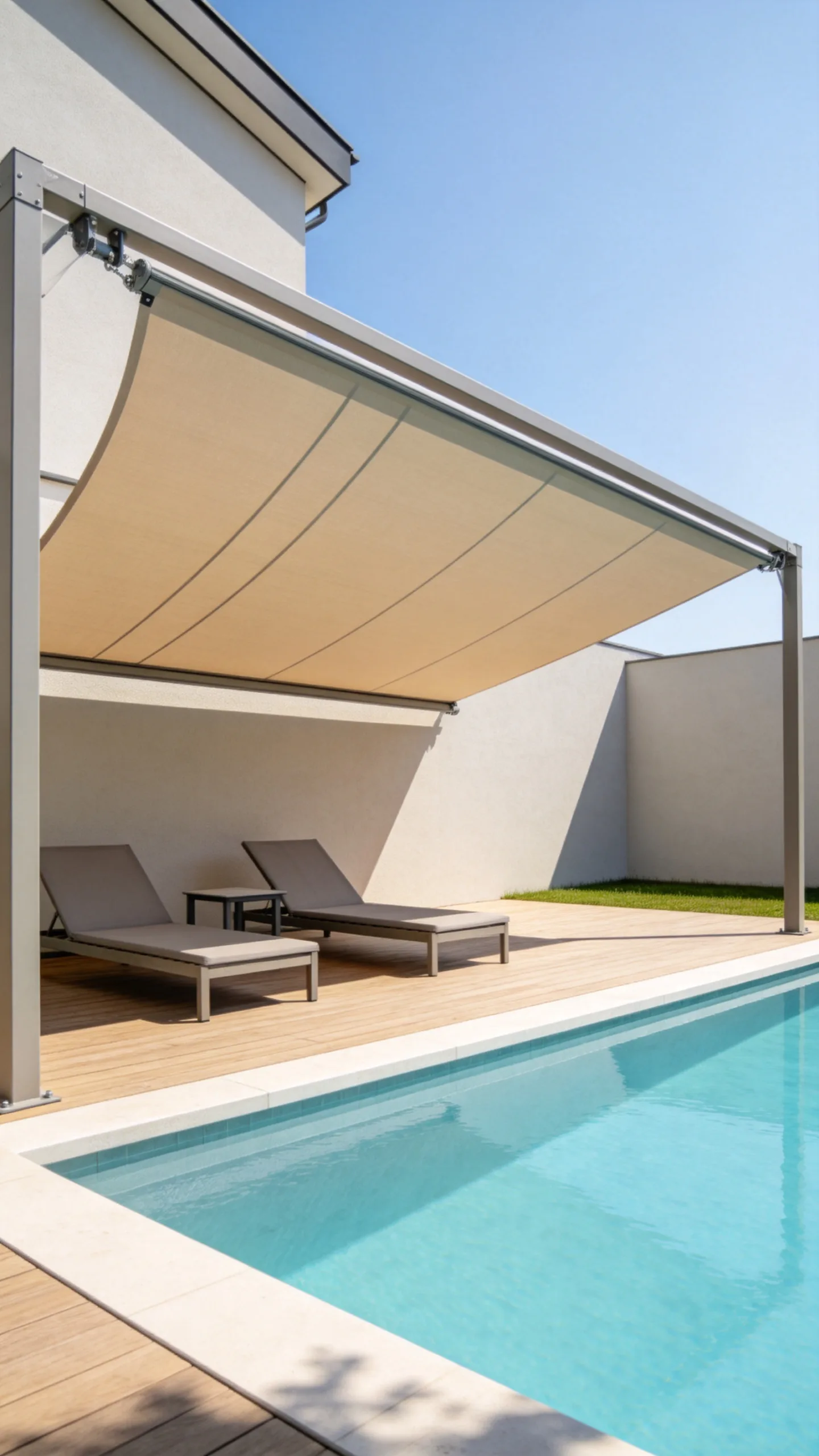 9. Retractable Shade Sail Over the Lounge Area