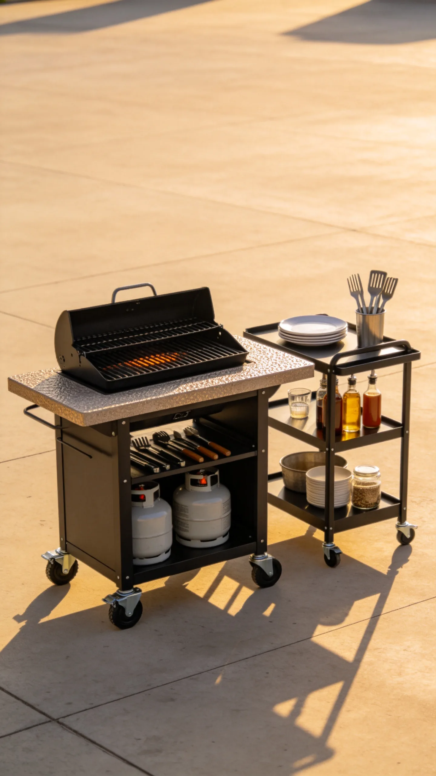11. Set Up a Portable Grill and Rolling Cart