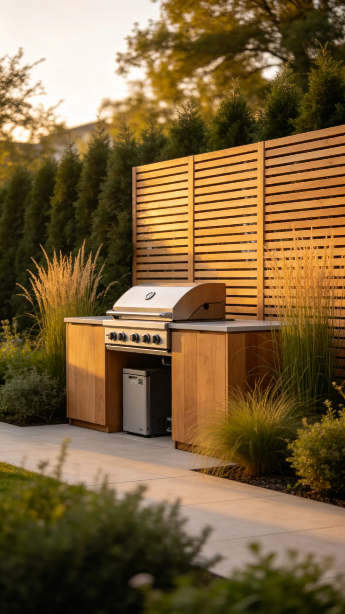 19. Build a Privacy Screen Behind the Grill