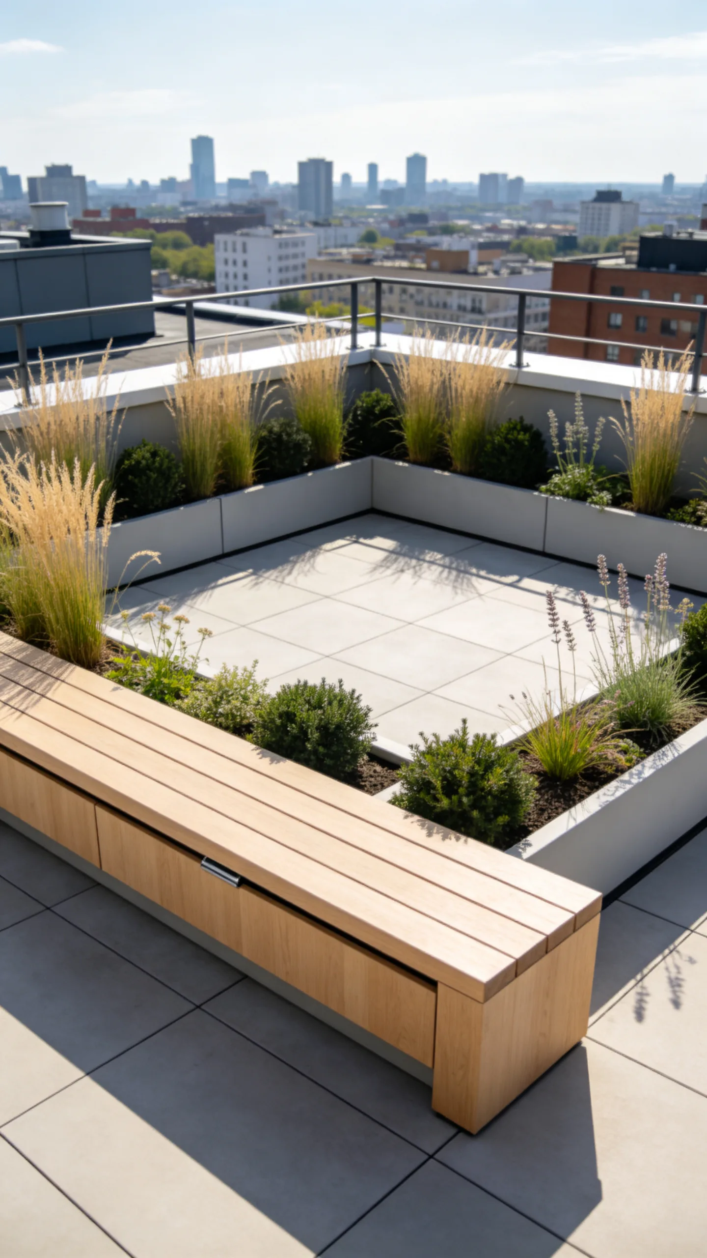 1. Built-In Perimeter Bench With Integrated Planters