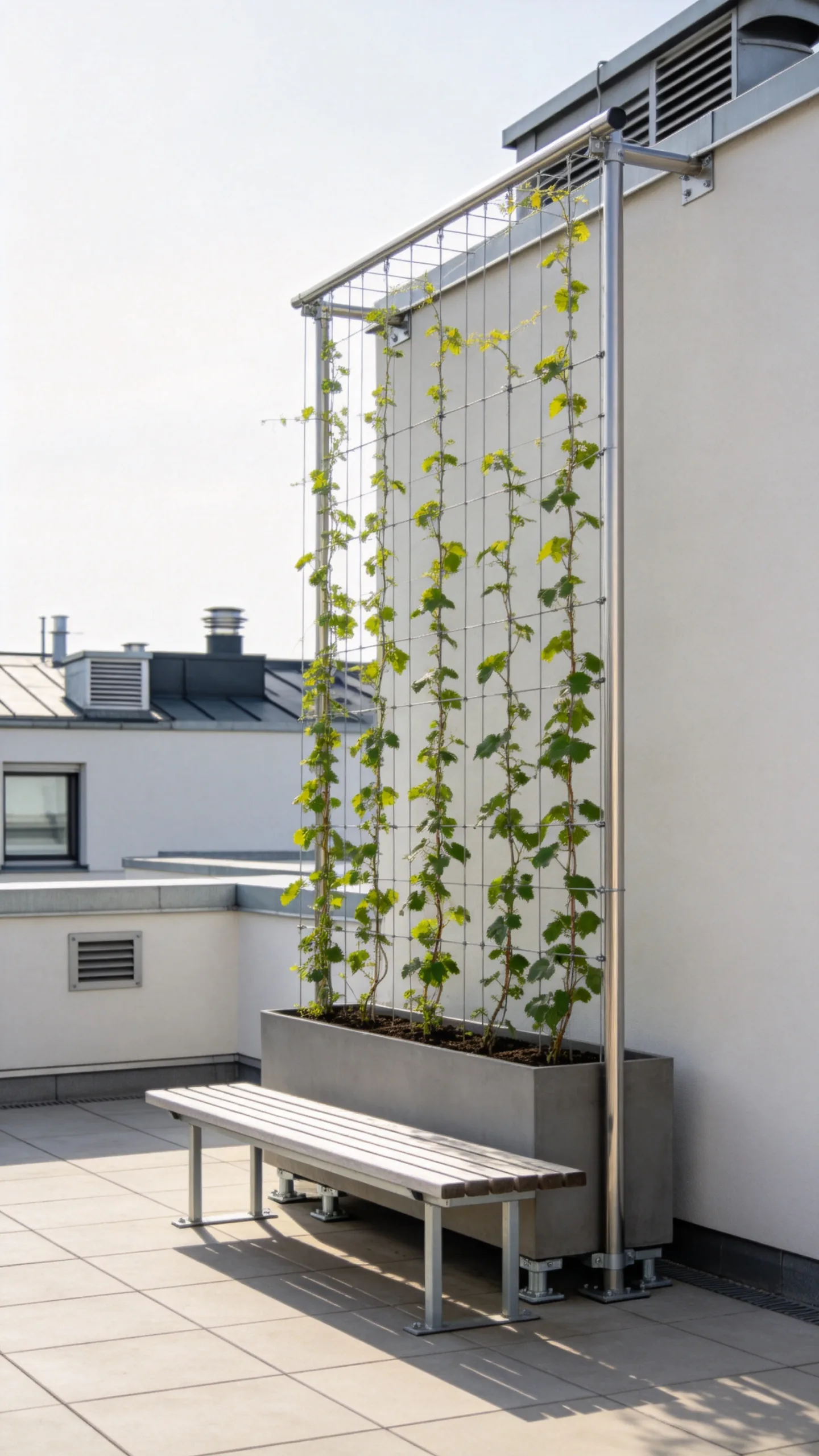 11. Cable Trellis Green Wall Behind a Bench