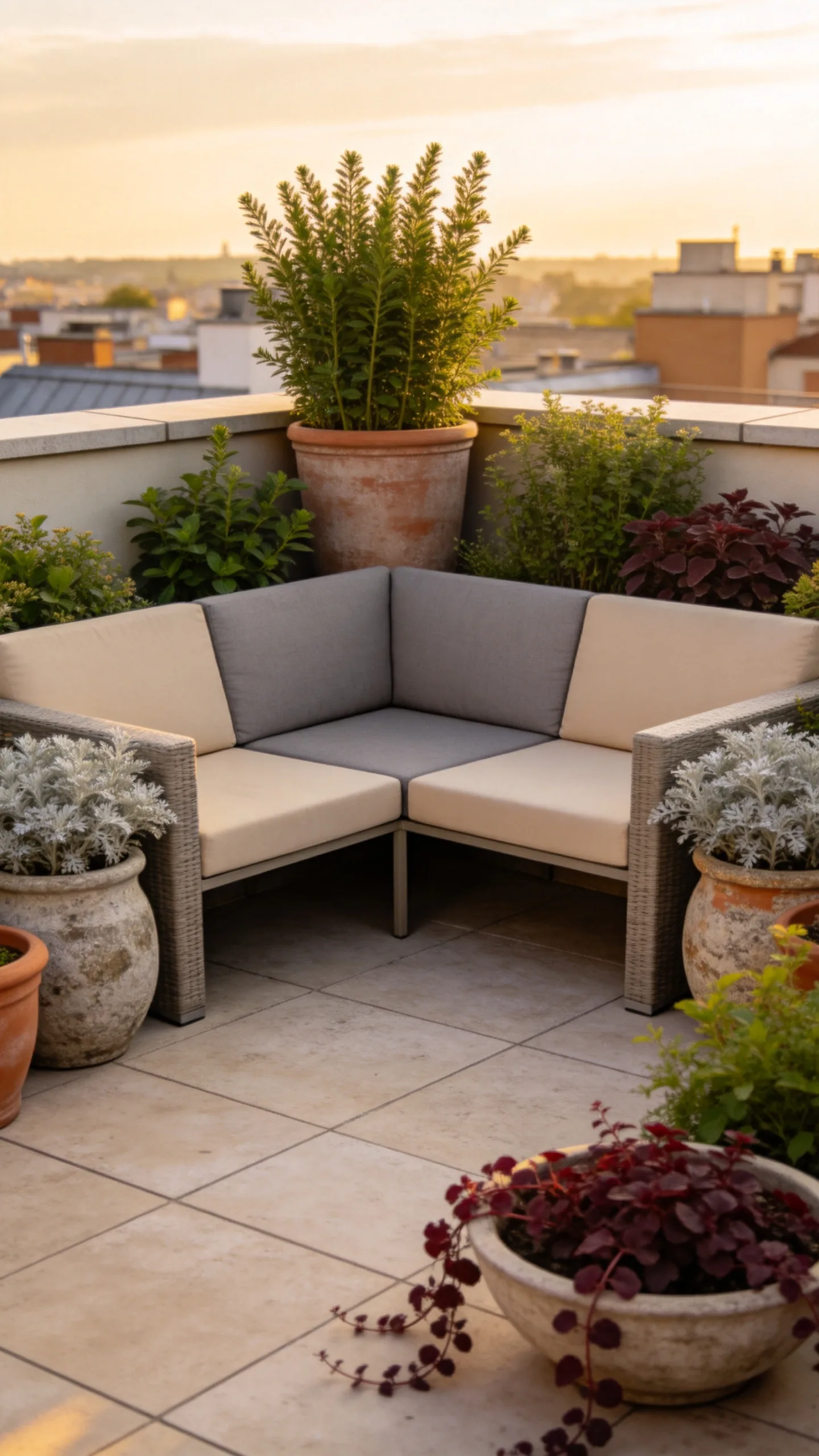 10. Corner Sectional Surrounded by Layered Pots