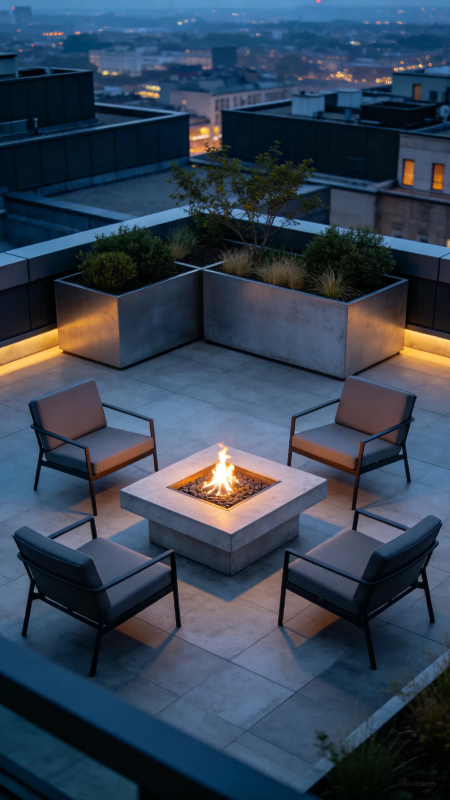 14. Fire Table Lounge Framed by Nonflammable Planters