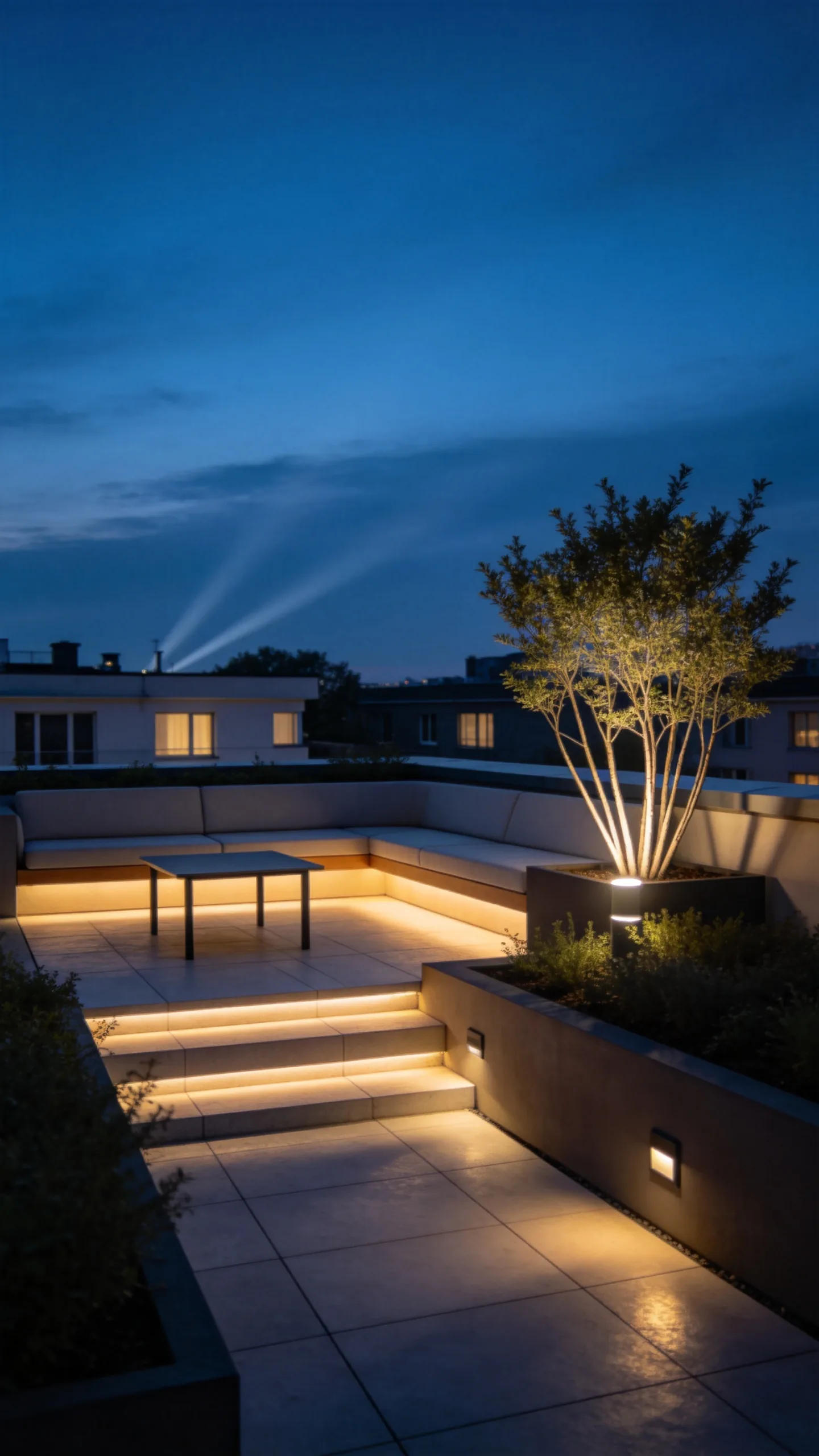 16. Illuminated Night Garden With Discreet Seating