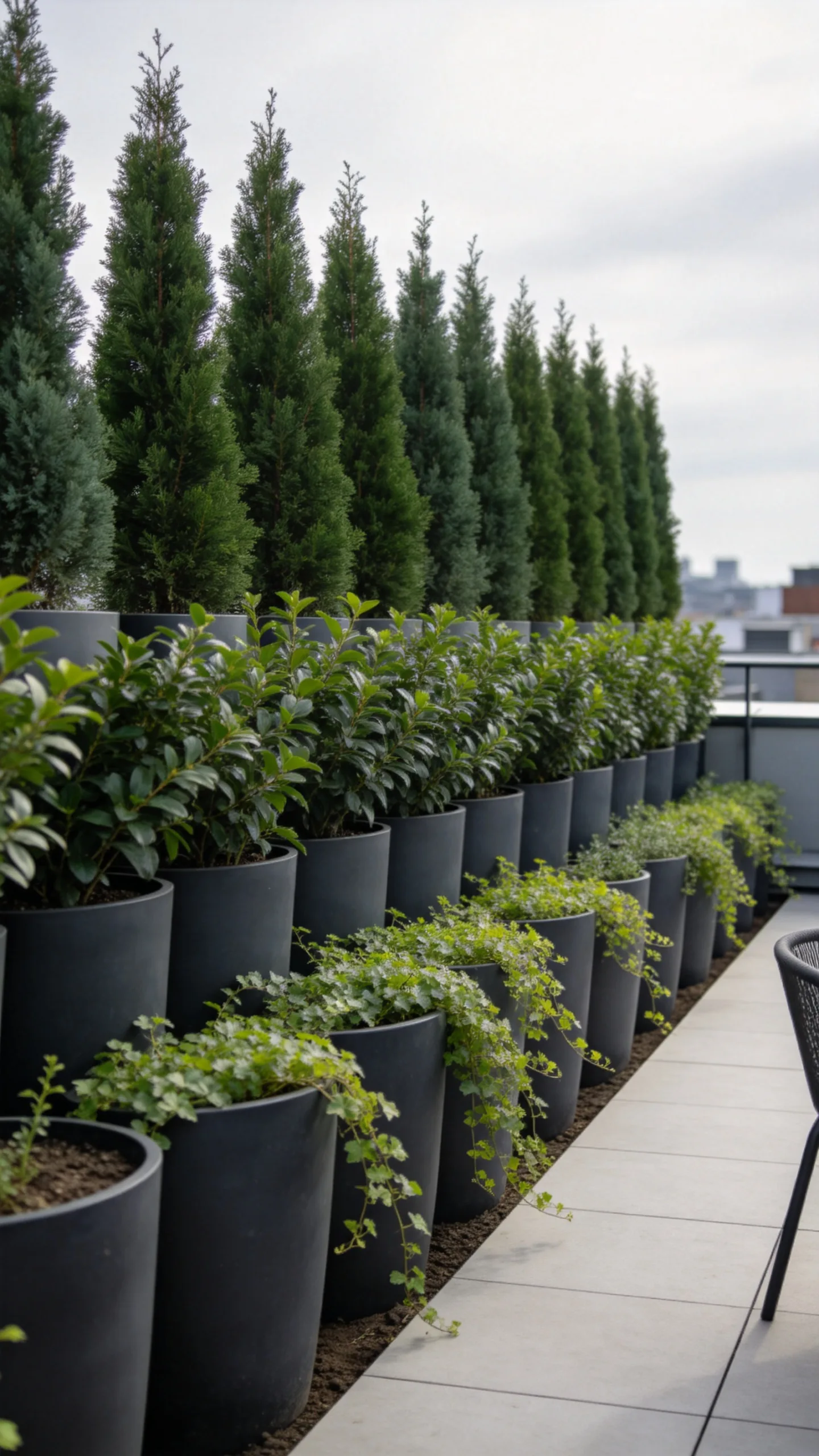 8. Layered Evergreen Screen for Year-Round Cover