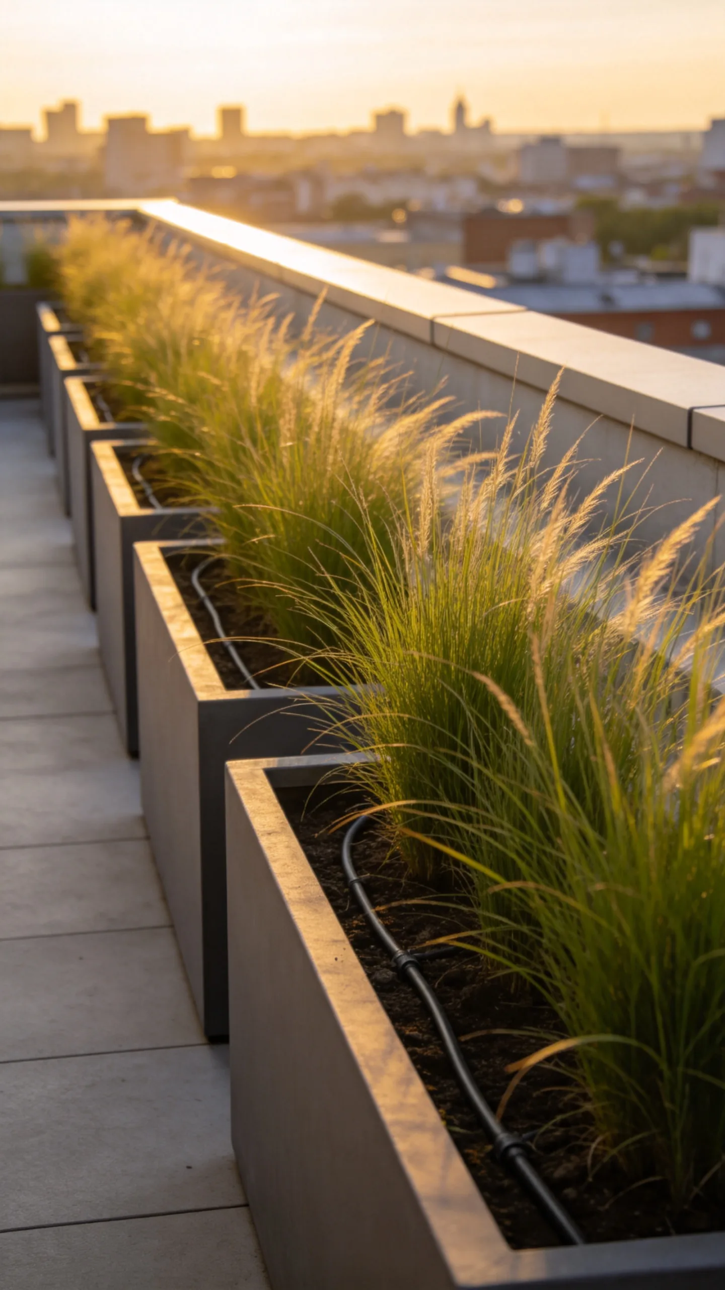 7. Ornamental Grass Troughs for Soft Privacy