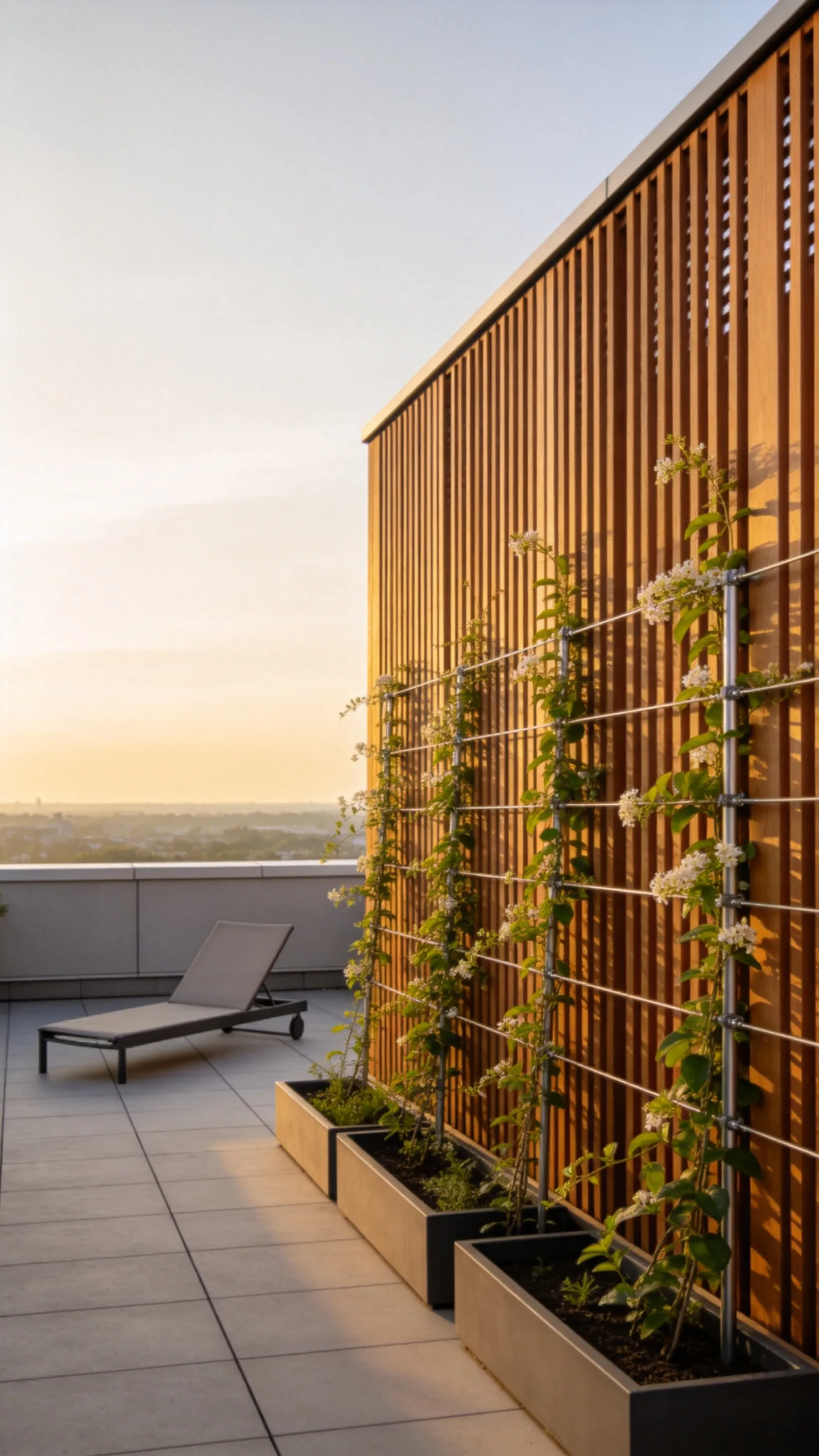 2. Slatted Privacy Wall With Climbing Plants
