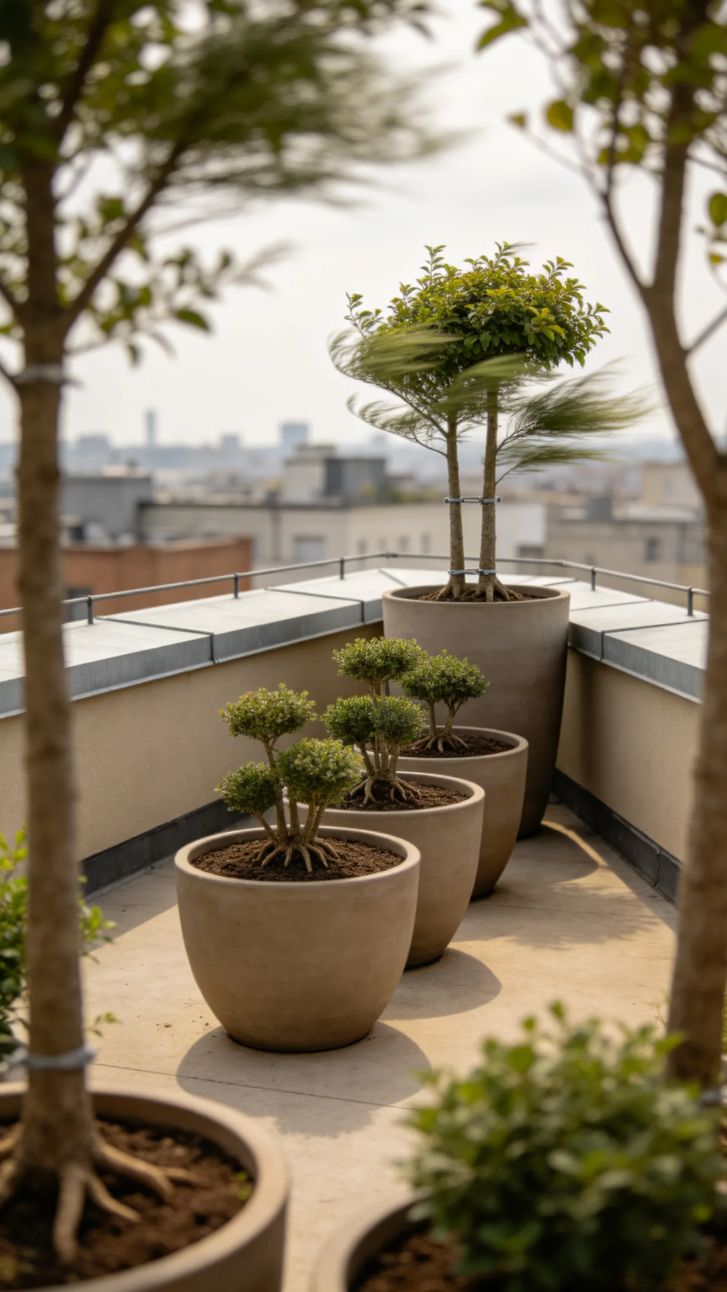 17. Wind-Tolerant Container Grove With Sheltered Chairs
