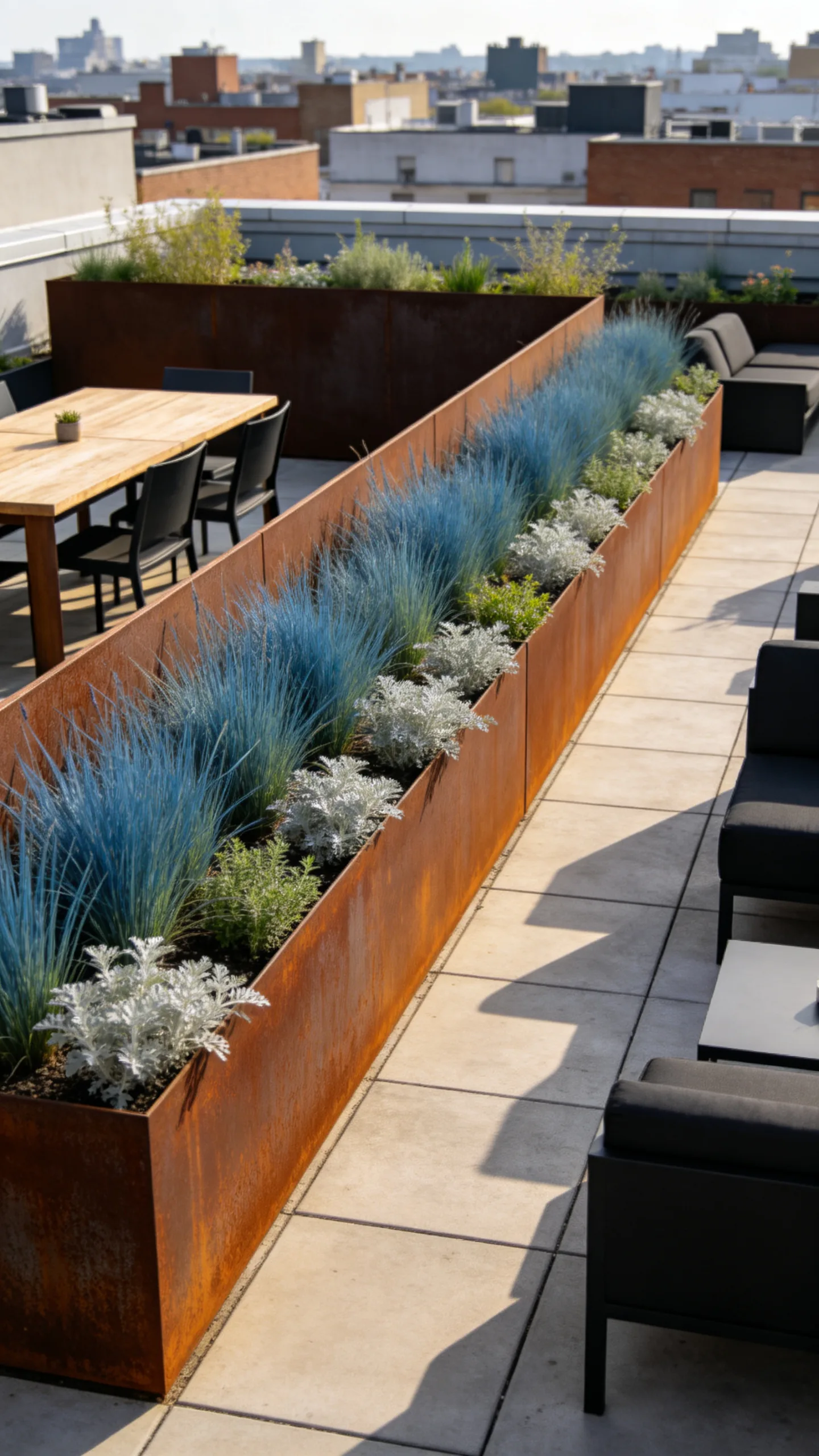 10. Use Corten Steel Planters as Privacy Dividers