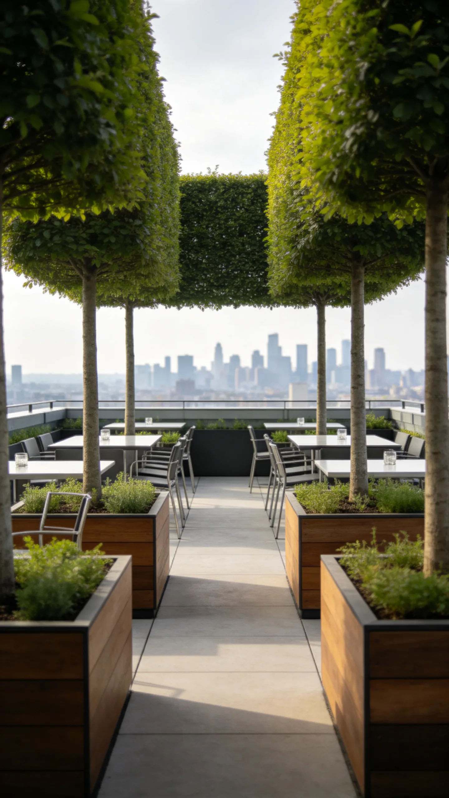 6. Screen a Dining Area With Pleached Trees