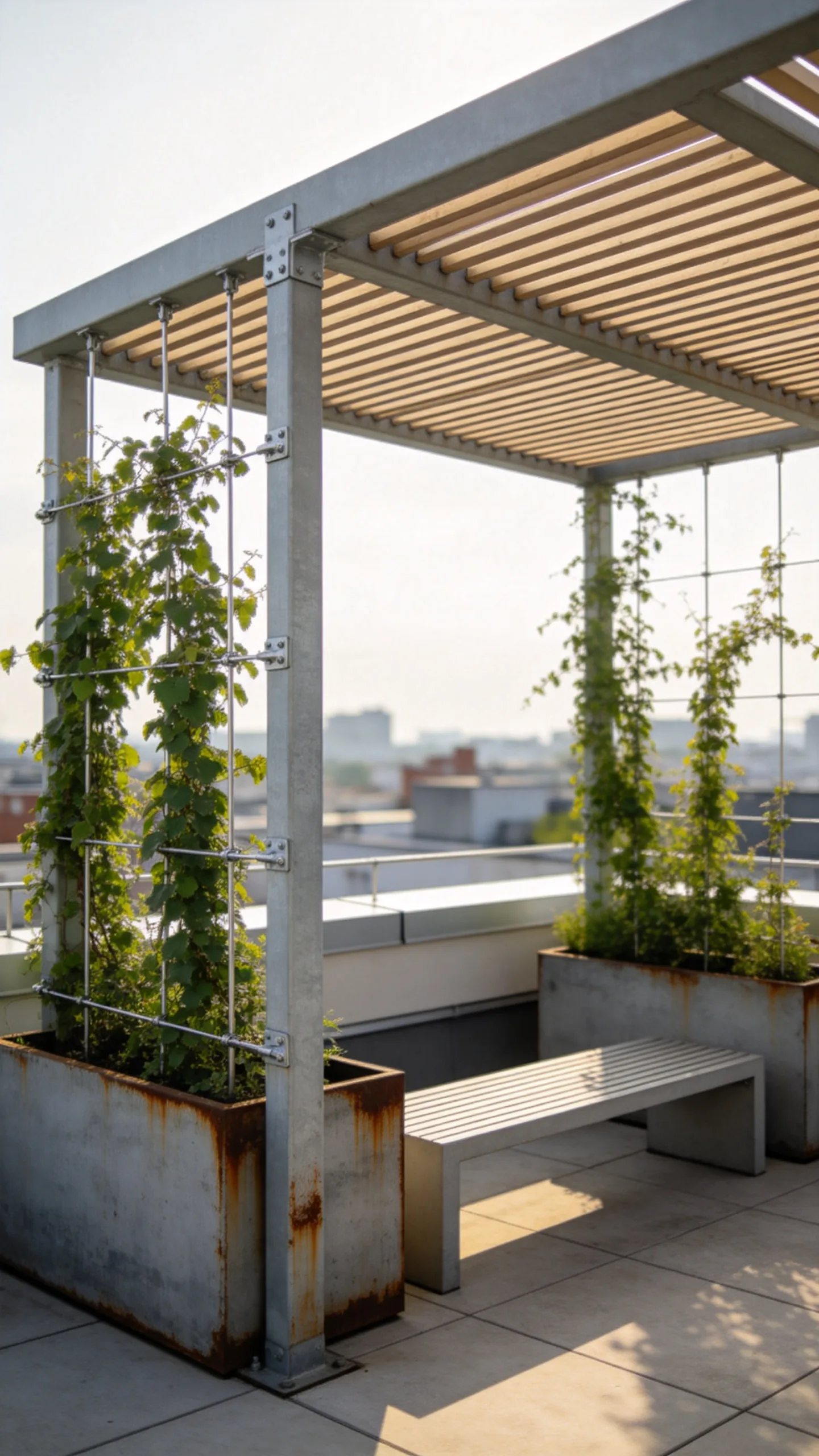 4. Add a Slatted Pergola With Climbing Vines