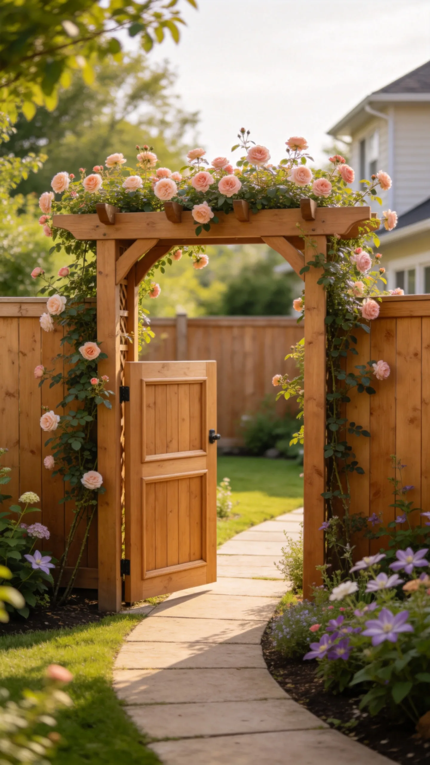 13. Wooden Fence With A Built-In Gate Arbor