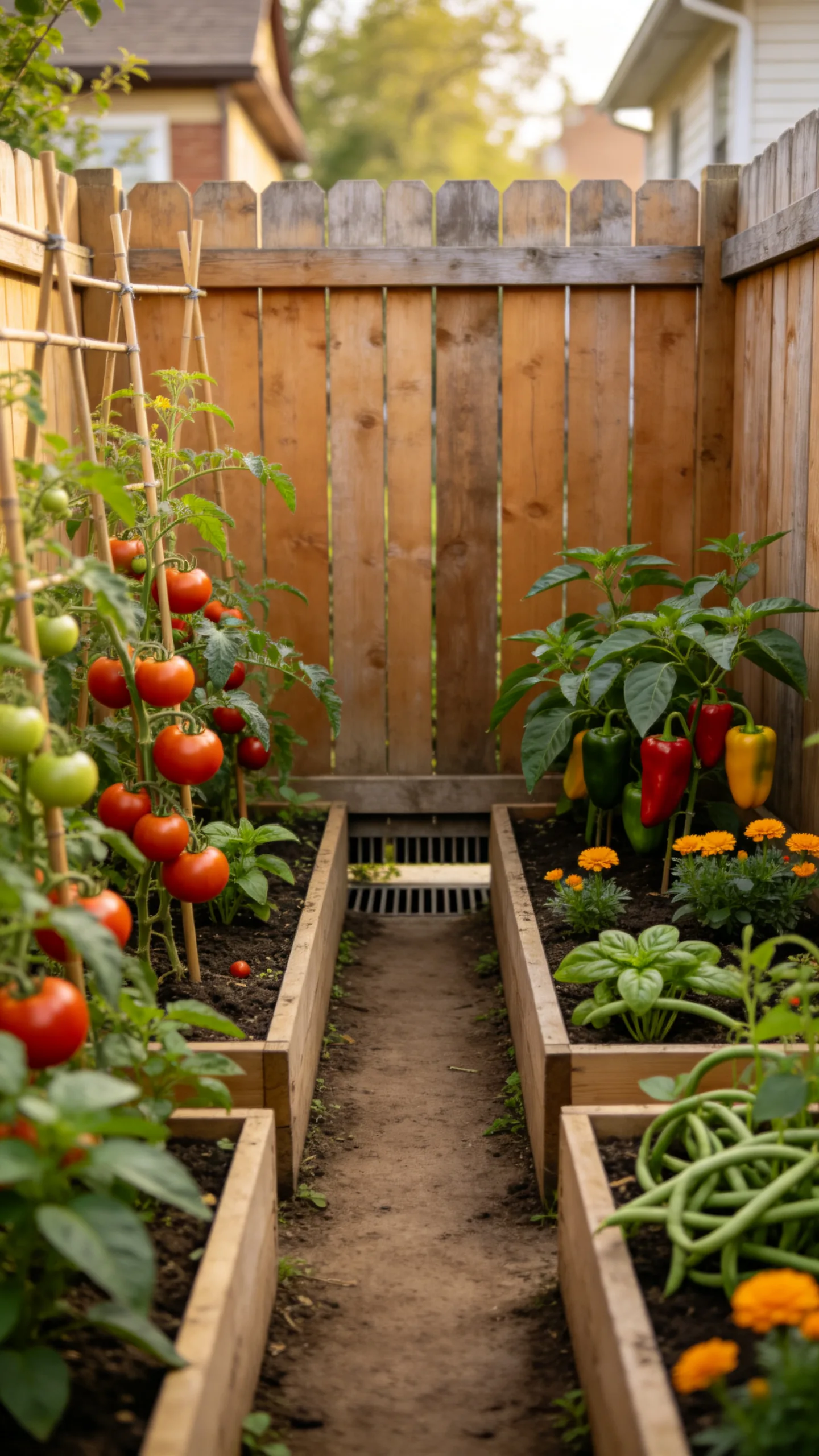 14. Warm Wood Fence Behind Raised Garden Beds