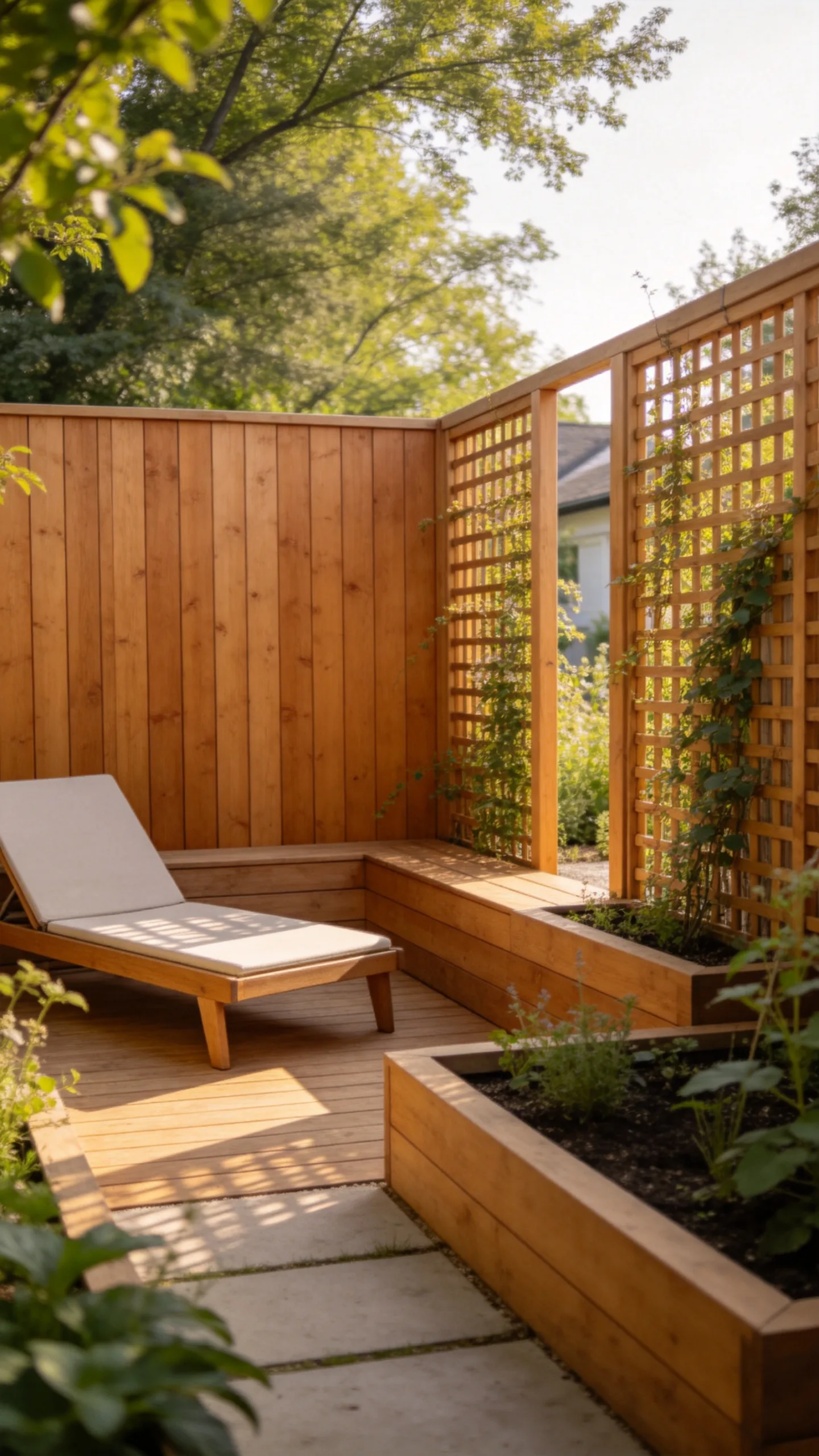 15. Mixed Wood And Trellis Fence For Layered Privacy