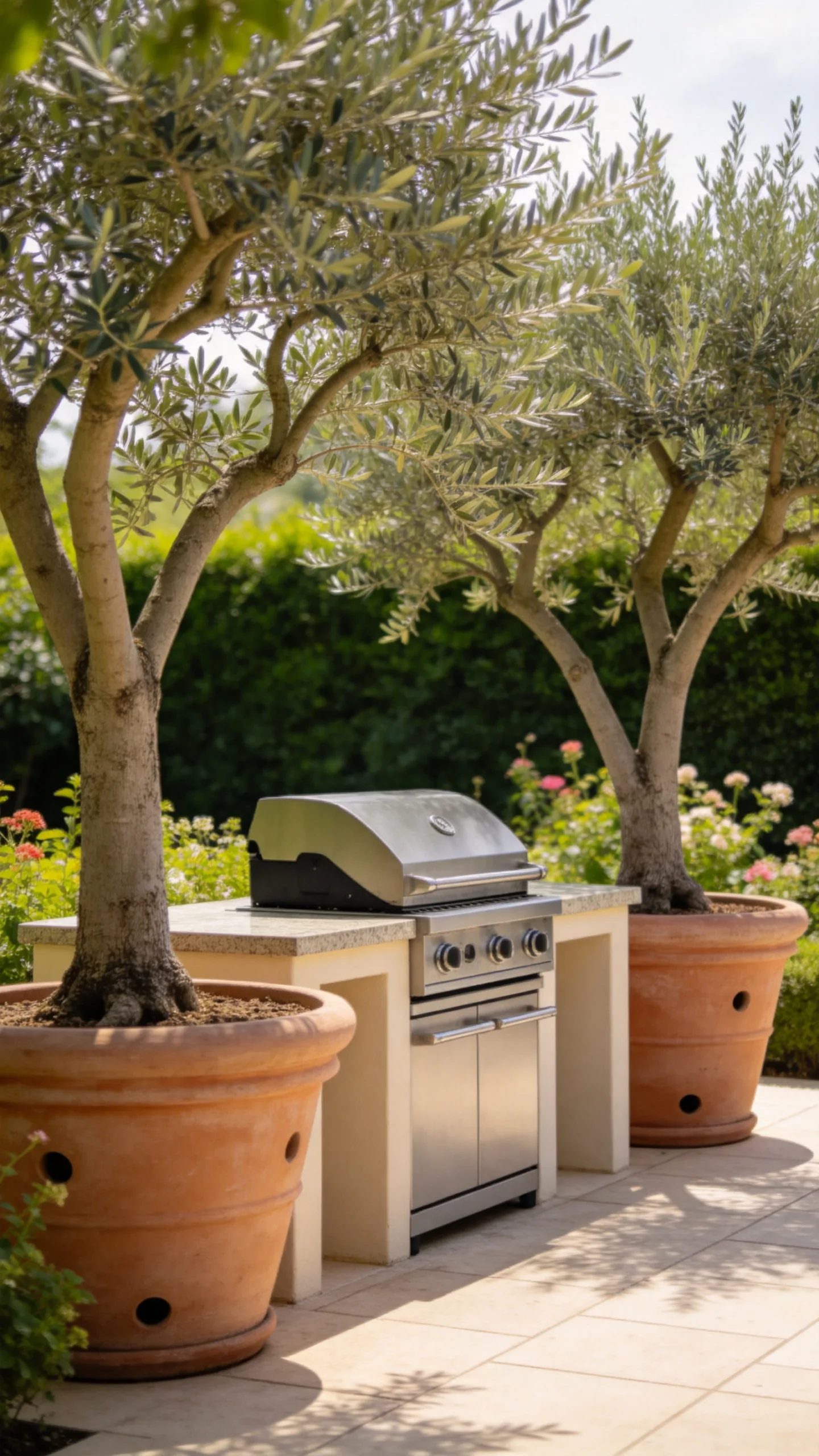 18. Create a Shaded BBQ Area With Container Trees