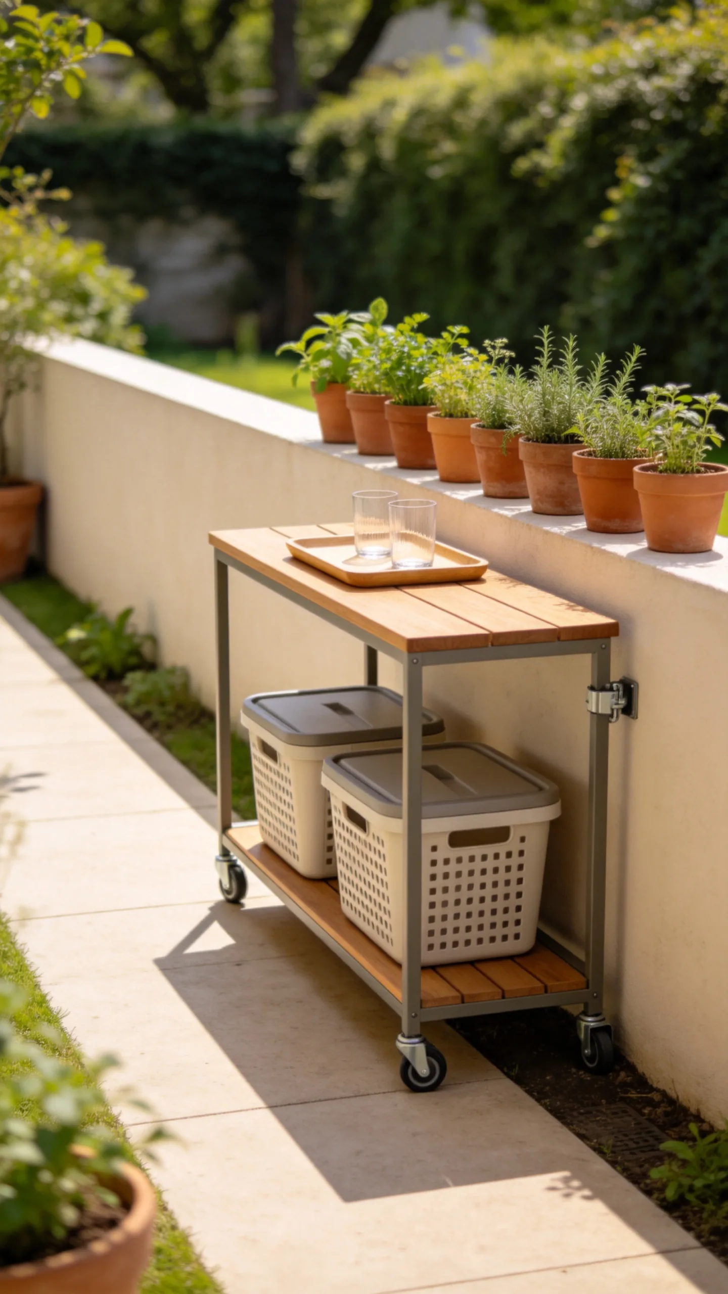 4. Use a Slim Outdoor Console as a Serving Station