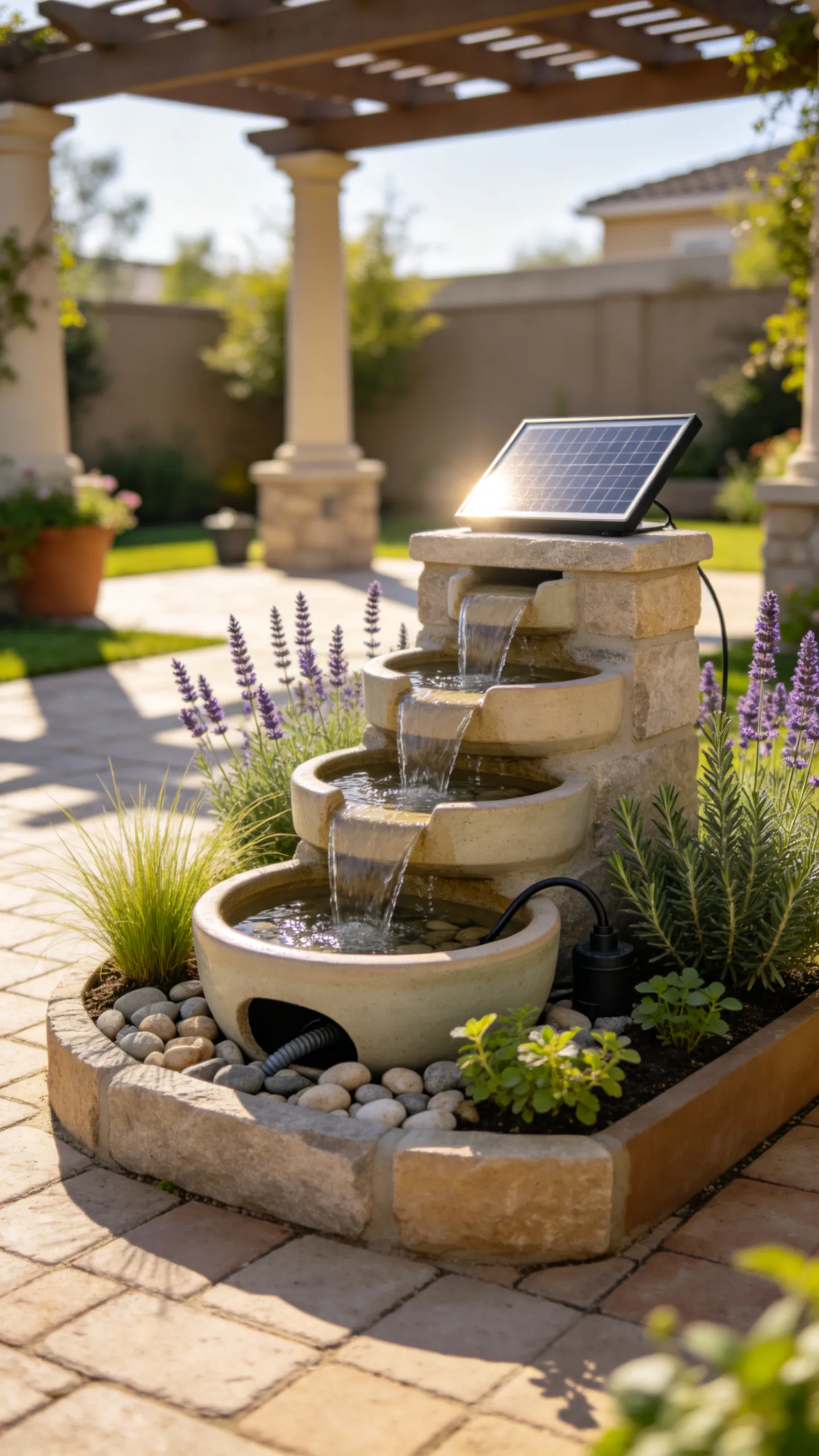 10. Solar-Powered Patio Cascade