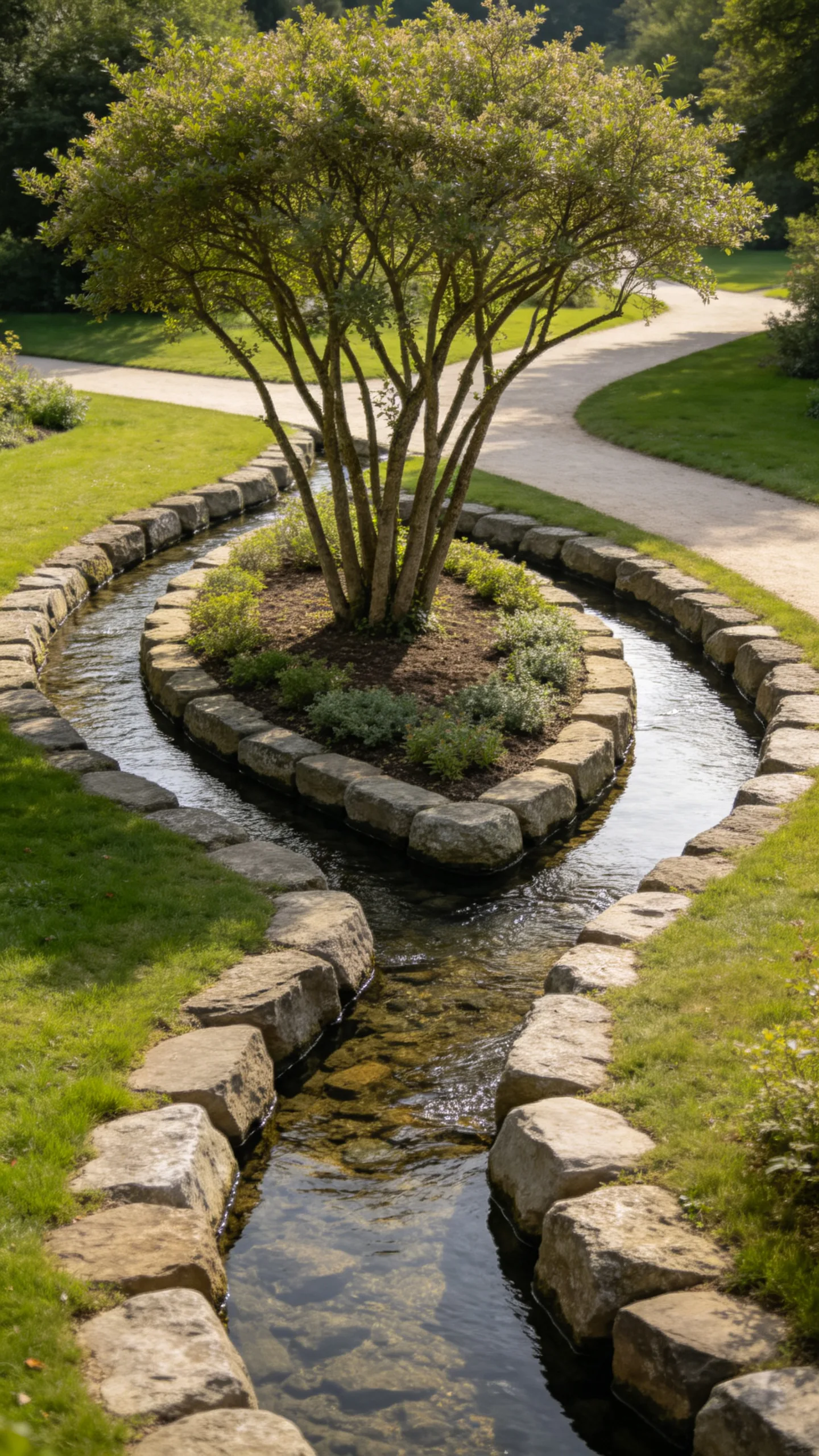 17. Split-Channel River Bed Around a Planting Island