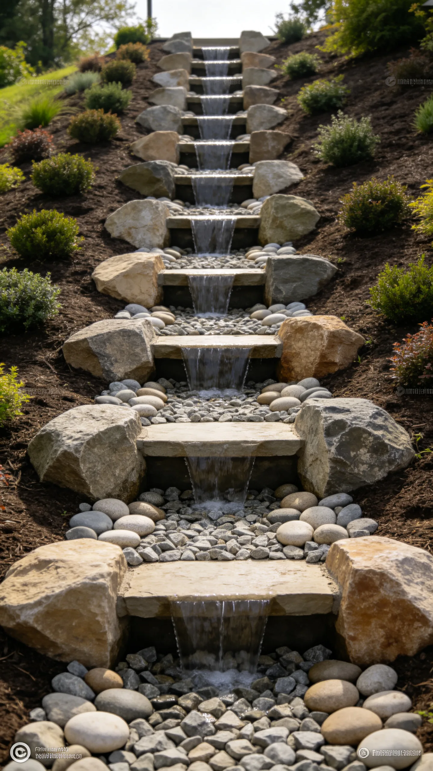 8. Stepped Rock Channel for a Sloped Front Yard