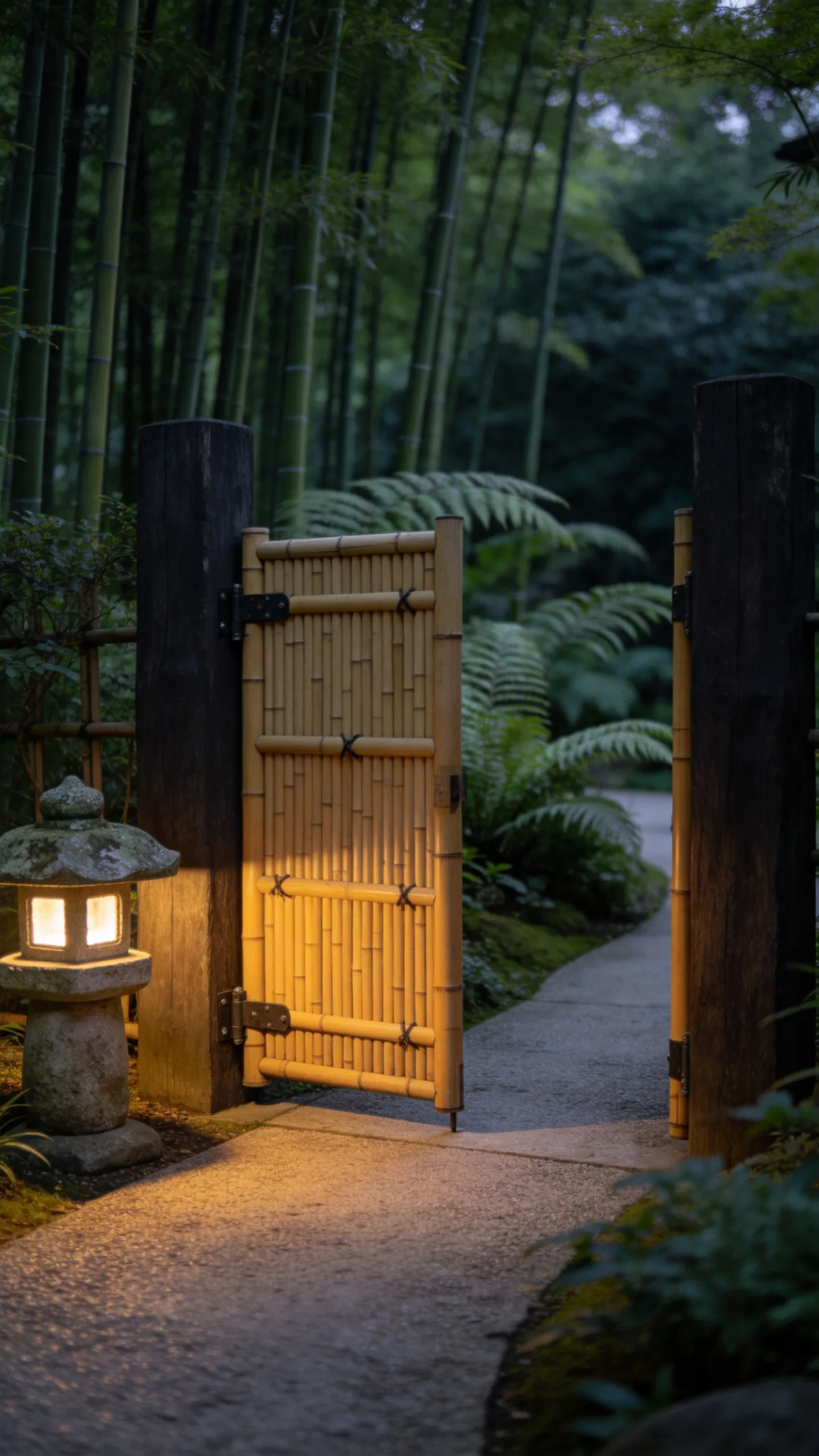 11. Stone Lantern Beside a Bamboo Gate
