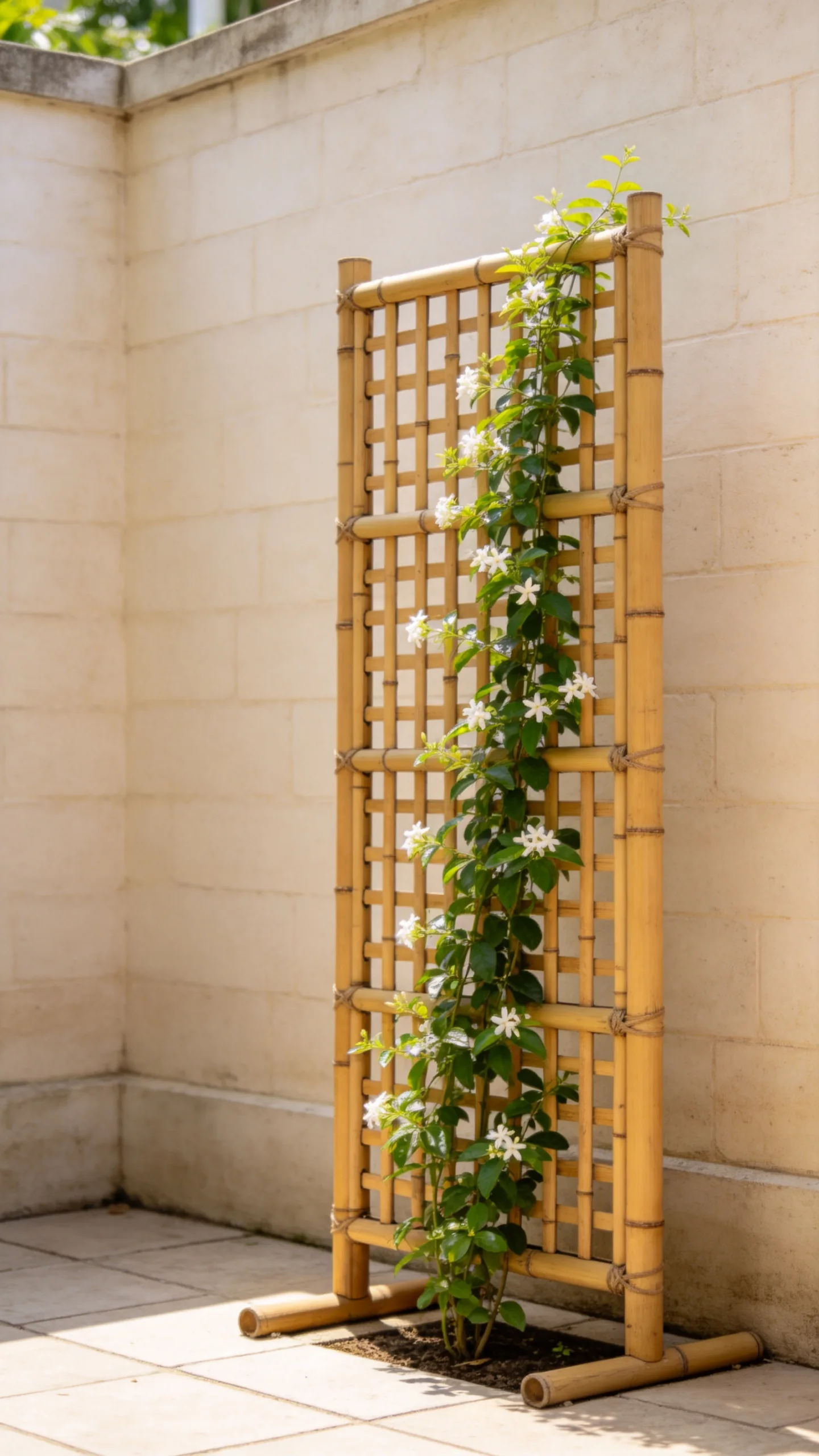 19. Vertical Bamboo Trellis for Flowering Vines